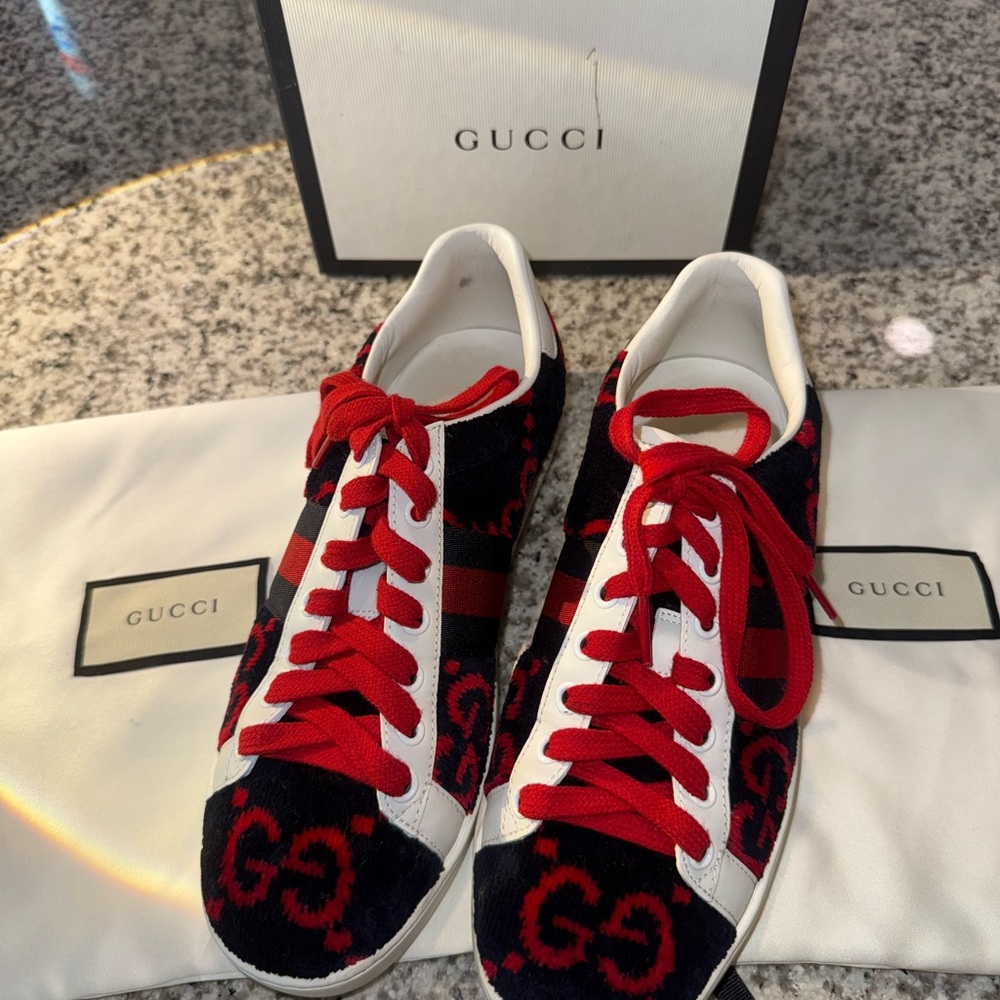 Gucci Velvet Red and Navy Sneakers